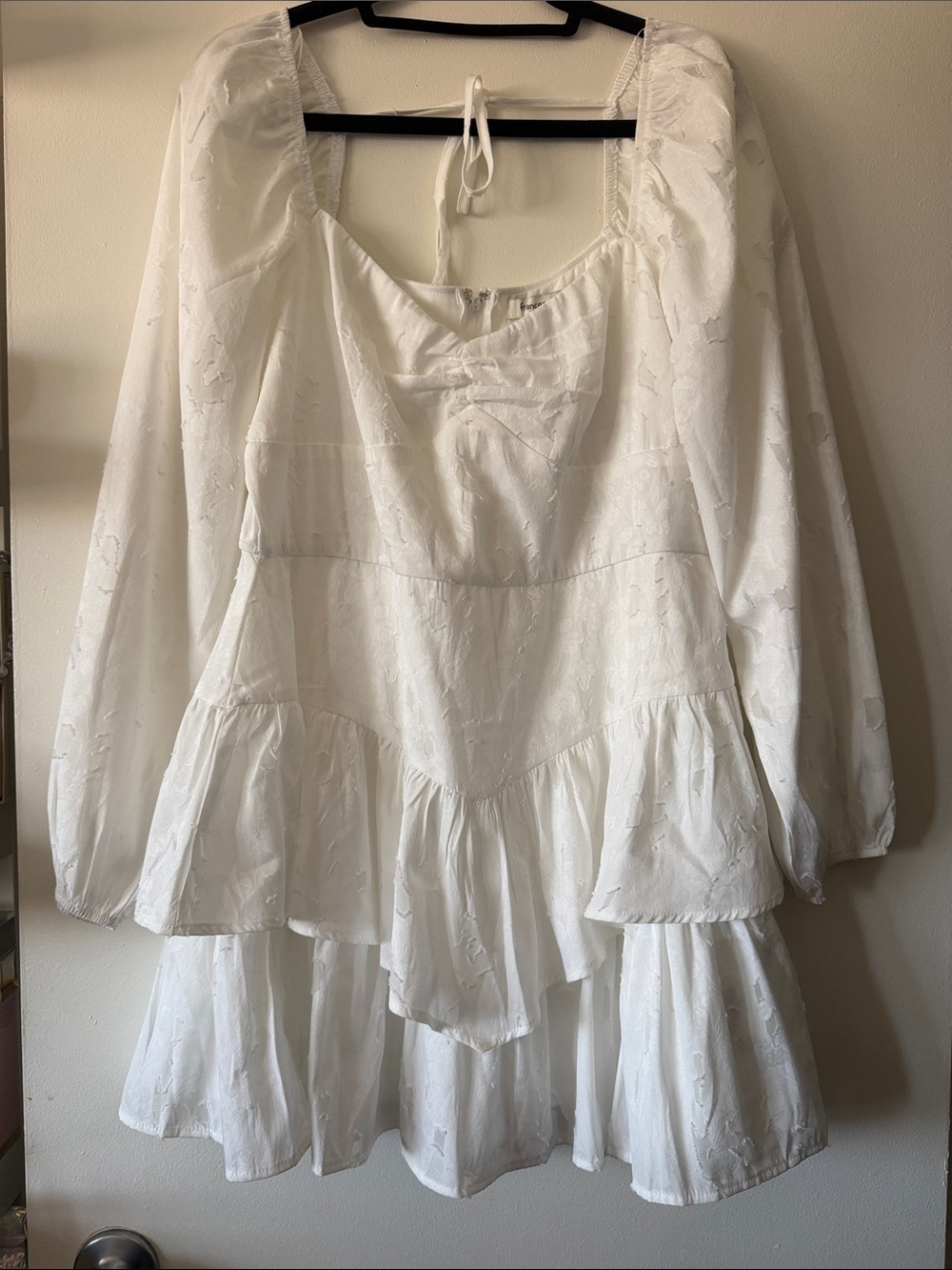 Francesca's|White Tiered Peasant Dress with Puff Sleeves|XL|NWT